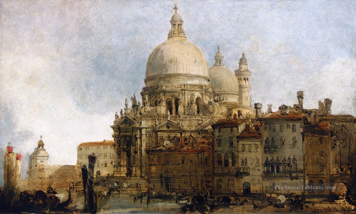 vue de l’église de Santa Maria della Salute sur le grand canal de Venise avec le Dogana au delà 1851 David Roberts Peintures à l'huile